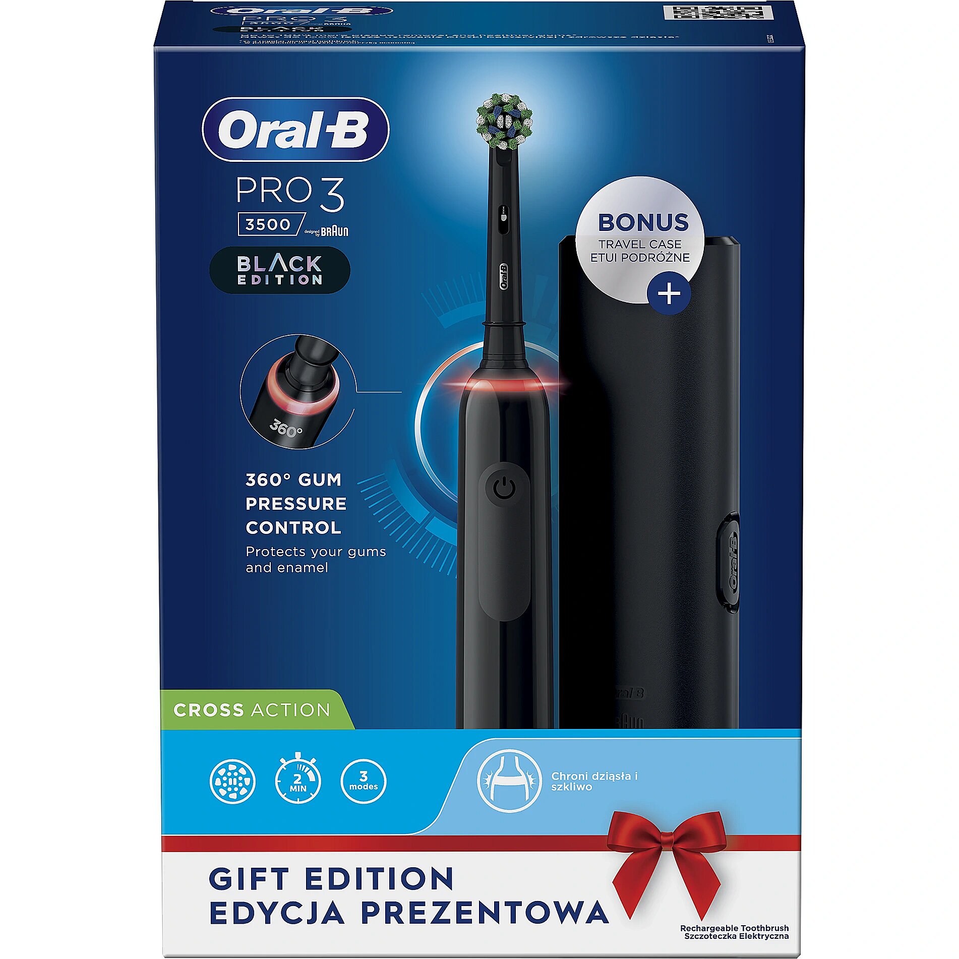 Braun D505.513.3X Oral-B PRO3 3500 Black Elektriskā Zobu Birste  (D505.513.3X)