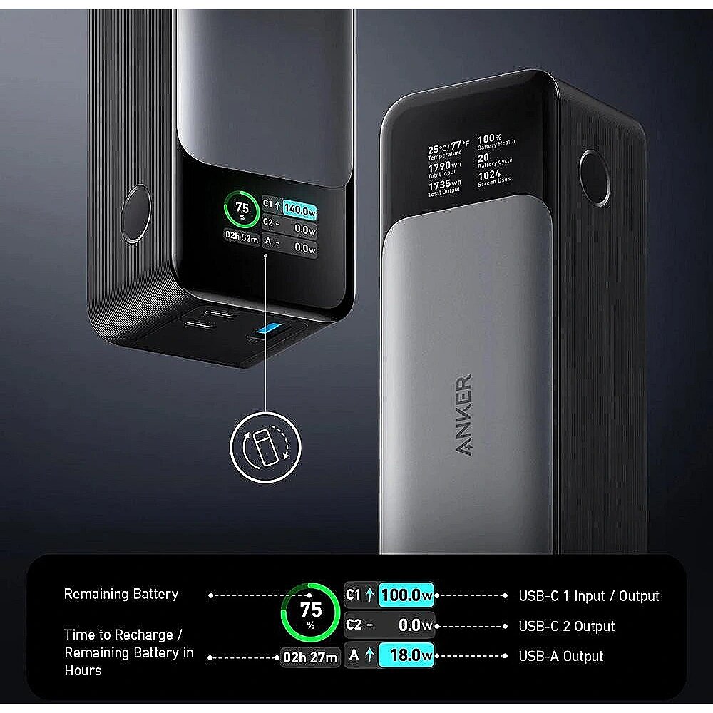 Anker 737 Power Bank (PowerCore 24K), 24000 mAh, Black & Grey 